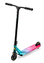 The Slamm Mischief Complete Stunt Scooter - Nebula by Slamm boasts a Nebula Wrap on its eye-catching deck, featuring a gradient of blue, purple, and pink. It is equipped with a black T-bar handle with grip and 110mm black wheels, all presented against a white background.