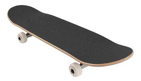 The Arbor Street Revert Daisy Mini Complete Skateboard - 7.5″ x 28.5″ features a sustainable Canadian maple deck with a wood edge, black grip tape, white wheels, and silver trucks, shown on a white background.