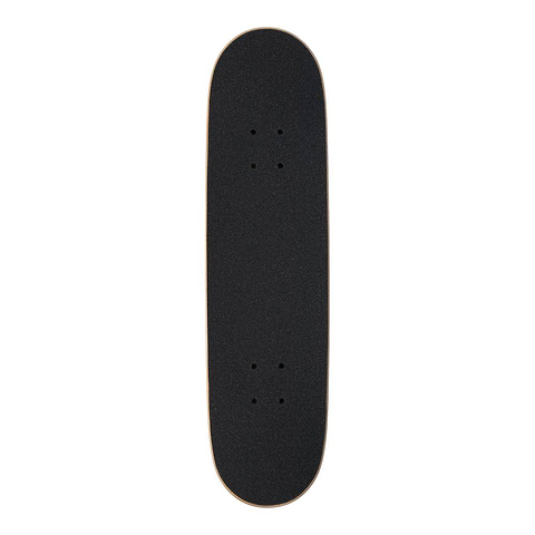 The Arbor Street Revert Daisy Mini Complete Skateboard - 7.5″ x 28.5″ by Arbor, shown from above on a white background, features a black deck made from sustainable Canadian maple and comes without wheels or trucks.