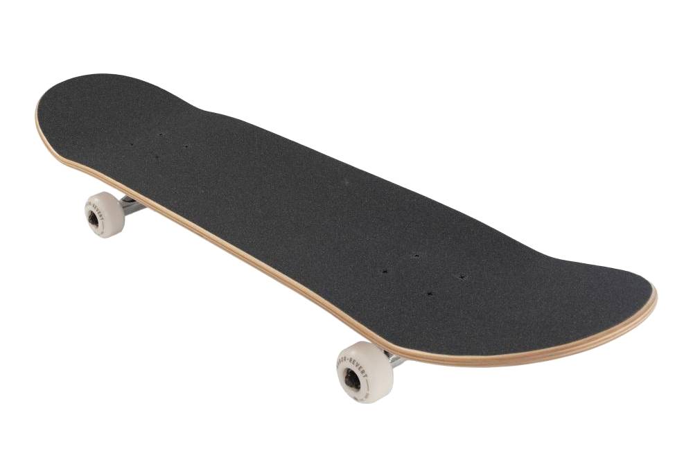 The Arbor Street Revert Puppy Complete Skateboard - 8.25″ x 32″ is displayed with a black grip tape, white wheels, wooden edge, and a durable Canadian maple deck—perfect for park and street use.
