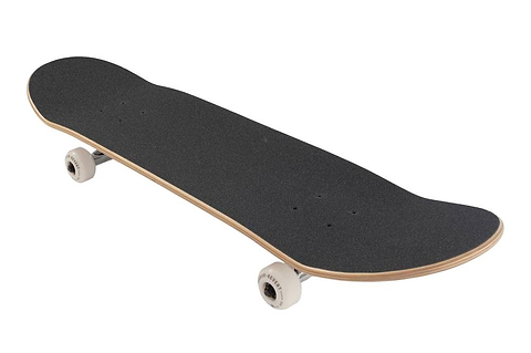 The Arbor Street Revert Puppy Complete Skateboard - 8.25″ x 32″ is displayed with a black grip tape, white wheels, wooden edge, and a durable Canadian maple deck—perfect for park and street use.