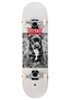The Arbor Street Revert Puppy Complete Skateboard - 8.25″ x 32″ features a Canadian maple deck with a black and white puppy graphic, red text, and white wheels—ideal for both park and street skating.