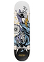 The Arbor Street Revert Wizard Complete Skateboard - 8.25″ x 32″ features white wheels and an illustrated deck with a blue and purple creature, yellow lightning bolts, and the Arbor brand near the bottom—ideal for street or park skating.