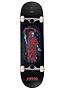 The Arbor Street Revert Reaper Complete Skateboard - 8.5″ x 32.125″ by Arbor features a wide black deck, red and blue Grim Reaper graphic, chain border on Canadian maple, and white wheels.