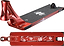 Blunt Envy AOS V6 Happy Hjalte Signature stunt scooter deck (5.5″ x 21″) in red, featuring black grip tape and white graphics on the top and underside, with angular metallic edges and front cutouts. “Copenhagen” and a white Hjalte Signature logo appear on the bottom graphic.