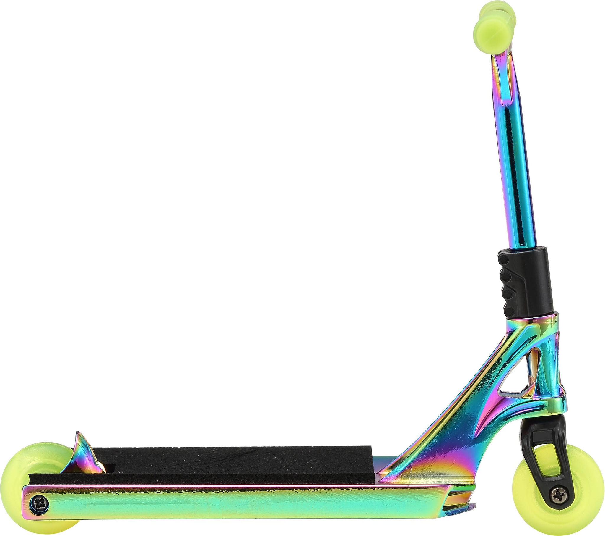 A small Blunt Envy AOS V6 Special Edition Finger Scooter - Charge with neon yellow wheels and grips, iridescent accents, shown on a white background.