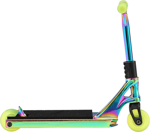 A small Blunt Envy AOS V6 Special Edition Finger Scooter - Charge with neon yellow wheels and grips, iridescent accents, shown on a white background.