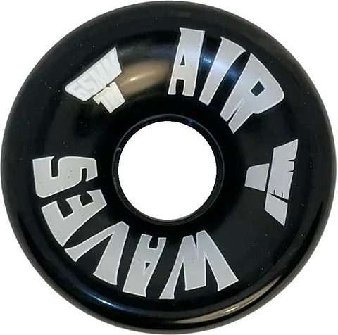 Airwaves 78A Quad Roller Skate Wheels - Black 65mm x 36mm (8 Pack) feature bold white “AIR WAVES” lettering, wing logos on each side, and a central mounting hole for durable outdoor skating.