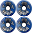Eight blue Airwaves 78A Quad Roller Skate Wheels - Blue Swirl 65mm x 36mm are shown in a square, each with “AIR WAVES” in bold black and silver on a dark-to-light blue swirl background.