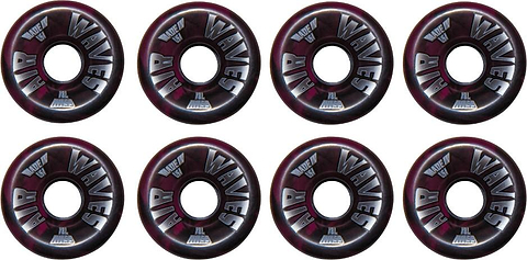 Eight Airwaves 78A Quad Roller Skate Wheels - Dark Pink Swirl 65mm x 36mm (8 Pack), each marked “WAIVES” and “AIR”; outdoor wheels made of 78A polyurethane, arranged in two rows of four.
