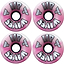 Eight pink swirl Airwaves 78A Quad Roller Skate Wheels - Pink Swirl 65mm x 36mm (8 Pack) from Airwaves, shown in a square on a white background—ideal outdoor wheels for smooth rides.