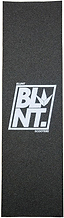 A rectangular sheet of black Blunt Envy Basics Stunt Scooter Griptape – Skewed features the bold, stylized “BLUNT ENVY” logo in white at the center, complete with a small graphic leaf emblem. The coarse grit finish ensures excellent traction and showcases Blunt Envy’s signature style.