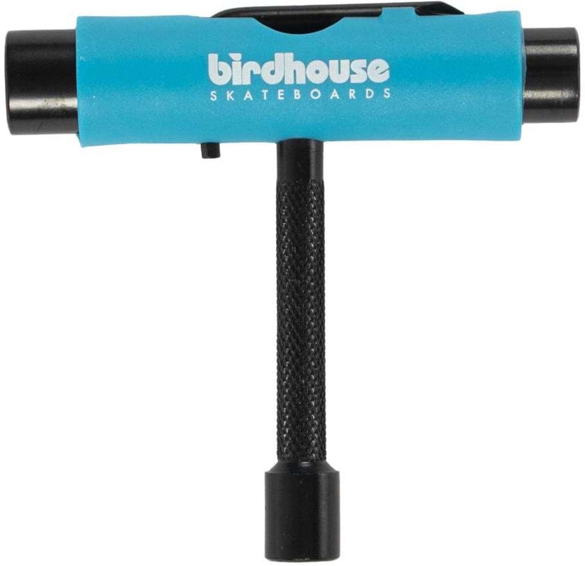 The Birdhouse Skateboard Multi T-Tool - Blue is a versatile T-shaped tool from Birdhouse featuring black handles, perfect for skateboard maintenance and adjusting hardware.