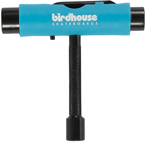 The Birdhouse Skateboard Multi T-Tool - Blue is a versatile T-shaped tool from Birdhouse featuring black handles, perfect for skateboard maintenance and adjusting hardware.