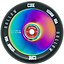 The CORE Hollow Core V2 100mm Stunt Scooter Wheel - Neochrome features a black tire, neochrome metallic core, “CORE” branding, “100MM,” “88A,” and white logos/text around the edge.