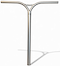 The Legacy Cut-Out Titanium Oversized HIC Stunt Scooter Y-Bars (Chrome, 660mm x 600mm) feature a lightweight Y-shaped design with wide, straight grips and a central stem—perfect for park riders. Shown on a plain white background.