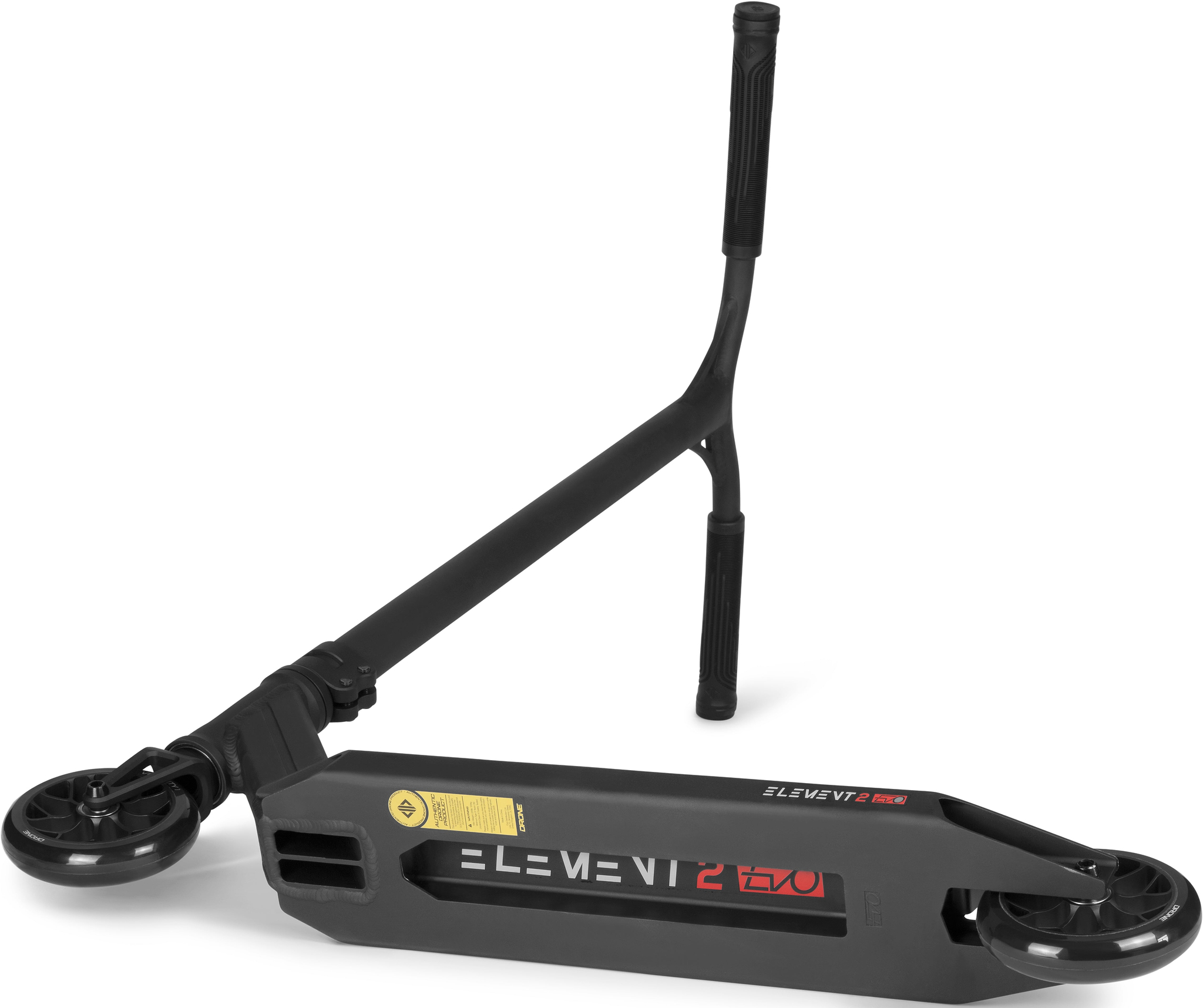 Drone Element 2 Evo Complete Stunt Scooter in black, featuring a wide deck, T-style handlebars, and two wheels.