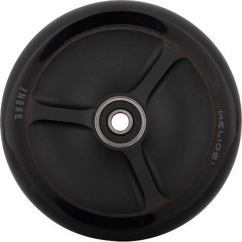 Drone Helios 1 110mm Stunt Scooter Wheel in black, featuring a three-spoke hollow core design and a central bearing.