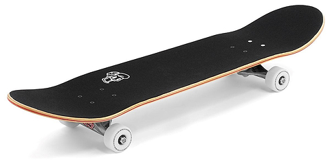 The Enuff Meltworld Dazed Complete Skateboard (7.75" x 31.5") features a durable maple deck, white wheels, silver trucks, and a small white graphic on black grip tape—perfect for beginners. Shown side-on against a white background.