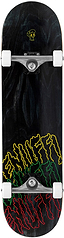The Enuff Three Tier Reloaded Black Complete Skateboard (8.0" x 32.0") features white wheels, silver trucks, and a deck with yellow, green, and red graffiti-style text plus a small skull graphic near the top.