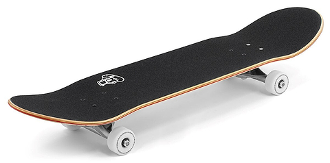 The Enuff Three Tier Reloaded Natural Complete Skateboard (8.0" x 32.0") features white wheels, silver trucks, a small white grip tape graphic, durable 7-ply maple construction, and smooth ABEC 7 bearings.