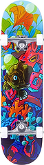 The Enuff Lost At Sea Goldfish Complete Skateboard (8.0" x 32.0") by Enuff features vibrant underwater designs with goldfish, seaweed, and bubbles in bold colors—ideal for beginner skateboarders.
