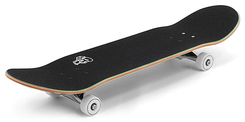 The Enuff Yokai Dragon Complete Skateboard (8.25" x 32.1") features a black maple deck, white wheels, vibrant colored layers at the edge, and a graphic grip tape—ideal for those who love Japanese dragon designs.