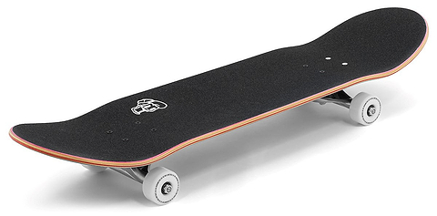 The Enuff Yokai Kitsune Complete Skateboard (8.25" x 32.1") features a black 7-ply maple deck with colored edges, upturned nose and tail, white wheels, silver trucks, and a subtle grip tape graphic for style and durability.