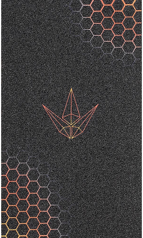 Featuring a black textured surface adorned with striking red geometric hexagons in two corners and a central origami-style boat outline accented in gradient red and yellow lines, the Blunt Envy Hex Stunt Scooter Griptape - Red is a premium option from Blunt Envy that delivers standout style while keeping your scooter looking sharp.