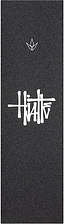 The Blunt Envy AOSV6 Stunt Scooter Griptape - Happy Hjalte features black grip tape with a white graphic logo at the top and stylized white “Hiatus” text in the center, inspired by premium Blunt Envy scooter griptape for riders who value both style and performance.