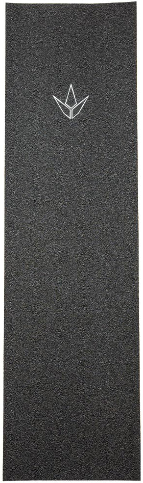 The Blunt Envy Basics Stunt Scooter Griptape - Tri Logo is a rectangular black griptape featuring a white geometric logo near the top center, with a coarse grit surface inspired by premium Blunt Envy scooter griptape for superior traction and durability.