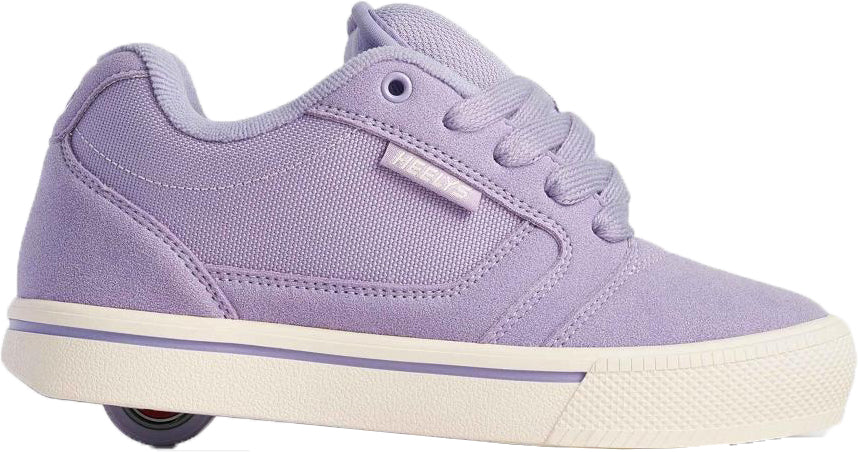 Heelys Pro 25 Girls Shoes - Purple / Cream feature laces, a white sole, and a built-in heel wheel—fun, stylish footwear from Heelys for girls who love to roll.