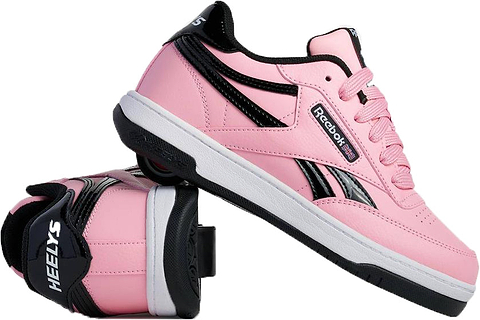The Heelys x Reebok Club C Girls Shoes - Candy Pink / Black / White feature a wheel in the sole—an ideal addition to any girls’ shoe collection.