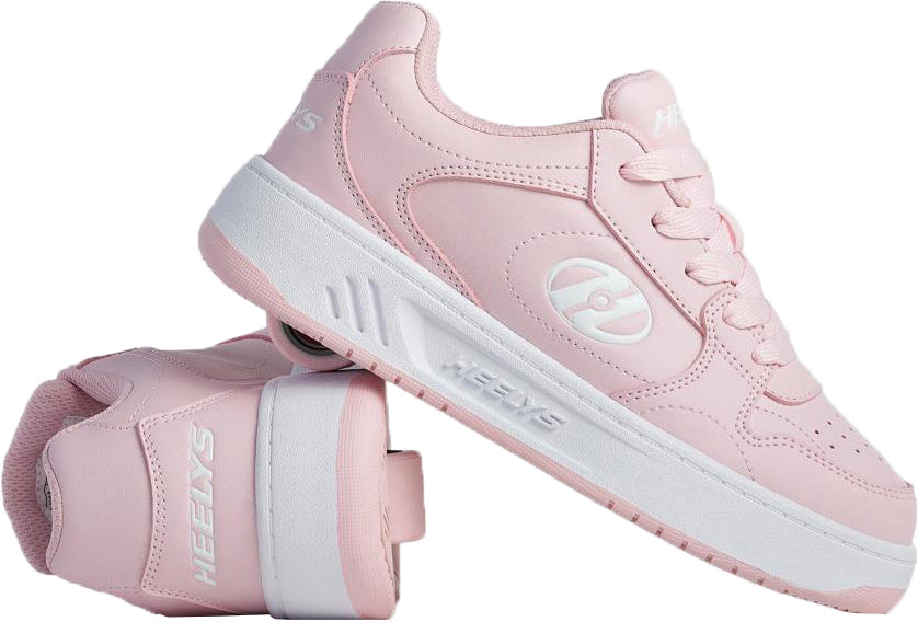 Heelys Gio Girls Shoes - Frost Pink / White court-style roller shoes with white soles and a single wheel embedded in the heel.