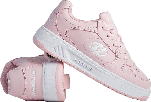 Heelys Gio Girls Shoes - Frost Pink / White court-style roller shoes with white soles and a single wheel embedded in the heel.