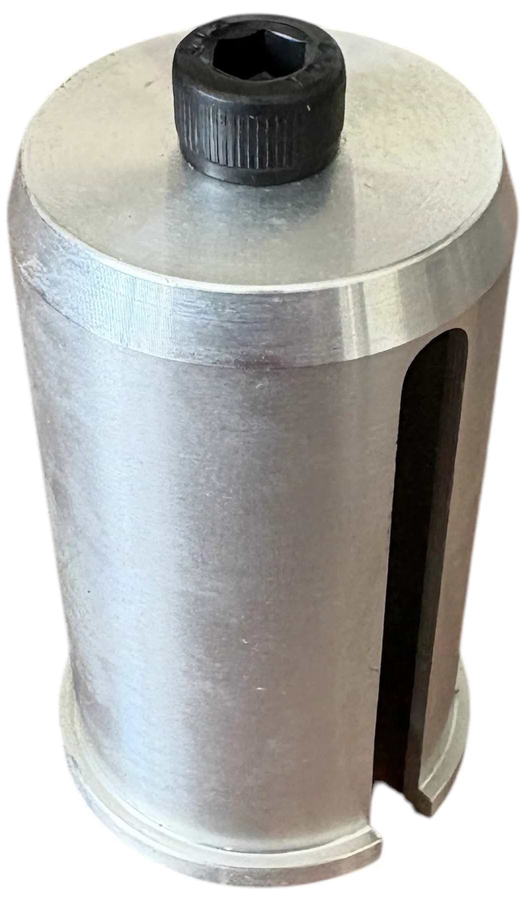 A cylindrical metal tool with a hexagonal screw on top and a vertical side slot, the Logic HIC Shim Kit - Chrome by Logic is commonly used in specialized mechanical or automotive assemblies.