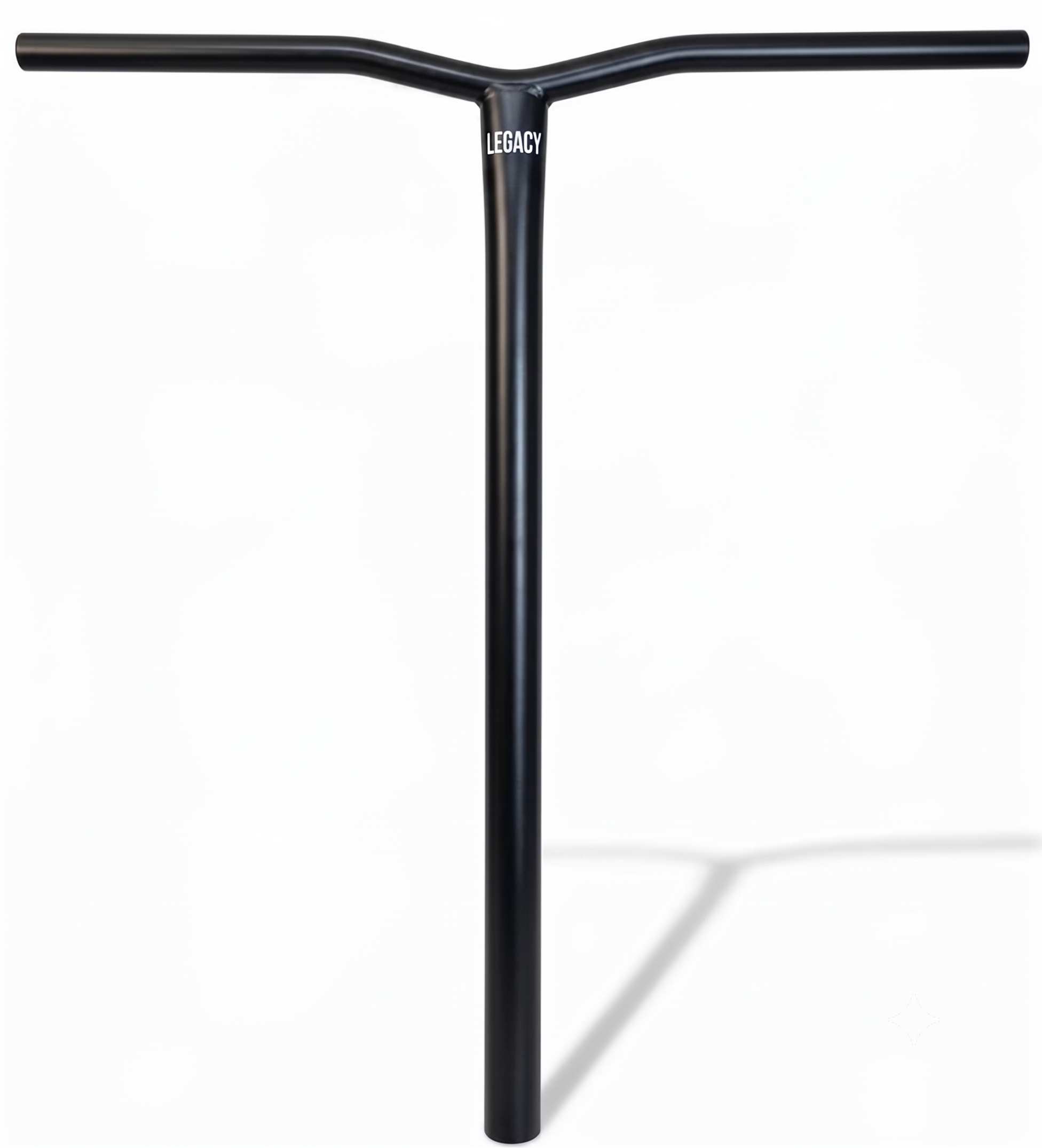 The Legacy Bend Titanium Oversized HIC Stunt Scooter Bars in black, measuring 660mm by 600mm, feature a slight rise and display the “LEGACY” branding at the center joint, shown against a plain white background.