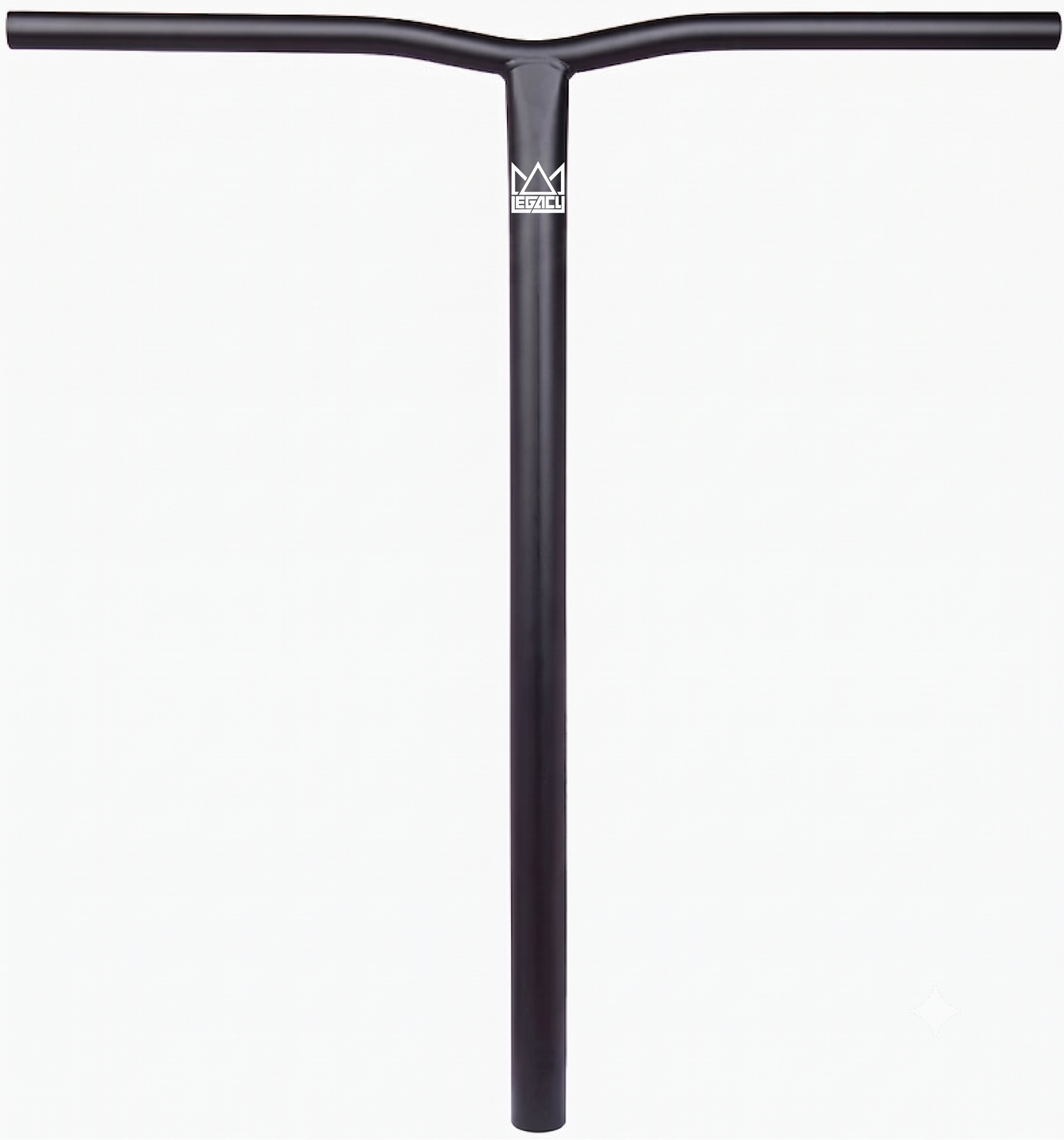 The Legacy Steeltanium Chromo Lite Oversized HIC/SCS Stunt Scooter Bars in black (680mm x 610mm) feature a durable chromoly steel T-shape, matte finish, and a white crown logo near the top center. Compatible with HIC/SCS setups.