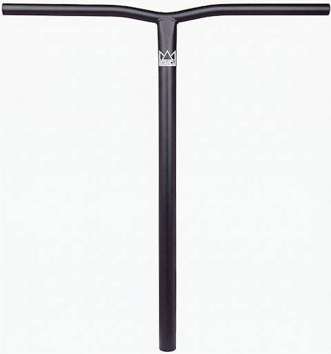 The Legacy Steeltanium Chromo Lite Oversized HIC/SCS Stunt Scooter Bars in black (680mm x 610mm) feature a durable chromoly steel T-shape, matte finish, and a white crown logo near the top center. Compatible with HIC/SCS setups.