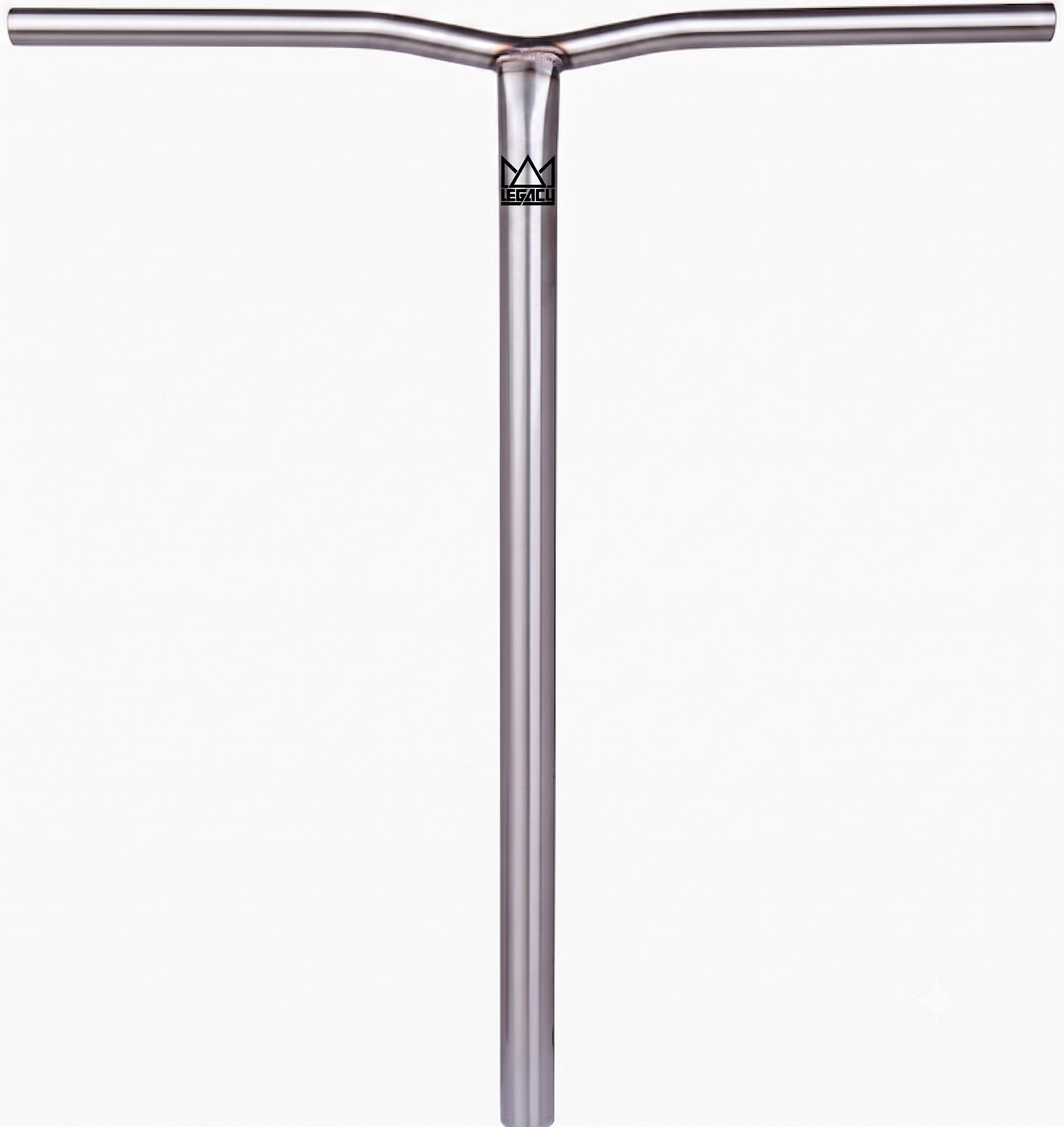 The Legacy Steeltanium Chromo Lite Oversized HIC/SCS Stunt Scooter Bars in Raw (680mm x 610mm) feature a durable chromoly steel T-bar design with a subtle center logo, compatible with HIC/SCS setups.