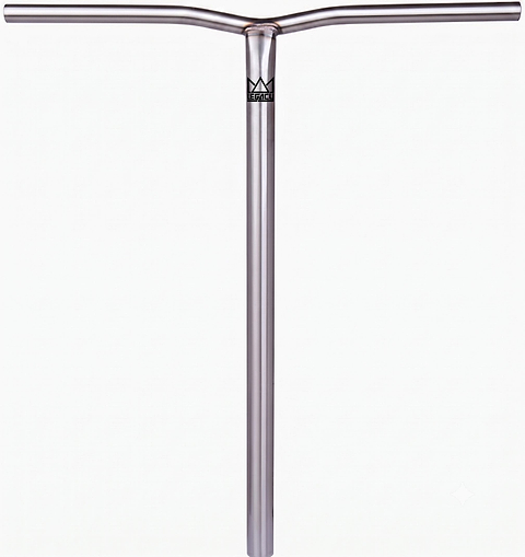 The Legacy Steeltanium Chromo Lite Oversized HIC/SCS Stunt Scooter Bars in Raw (680mm x 610mm) feature a durable chromoly steel T-bar design with a subtle center logo, compatible with HIC/SCS setups.