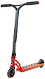 The Madd Gear MGP VX Origin IV 450 Complete Stunt Scooter - Phonon features a red and black design, T-shaped handlebar, black grips, small black wheels, and an orange-striped deck—perfect for park riders seeking top performance.