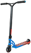 The Madd Gear MGP VX Origin IV 450 Complete Stunt Scooter - Tensor features a black and blue design, black handlebar, red grip tape, two black wheels, and a sporty cut-out front fork—ideal for park riders seeking both style and performance.