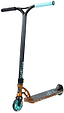 The Madd Gear (MGP) VX Origin IV 500 Complete Stunt Scooter - Deltoid features a black and bronze frame, teal grips, teal-accented wheels, graphic deck and stem, plus a black fender brake on the rear wheel.