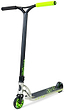 The Madd Gear MGP VX Origin IV 500 Complete Stunt Scooter - Pyriform features a black and silver design with neon green grips and wheels, a textured foot deck, and patterned accents—ideal for trick riders seeking pro performance.