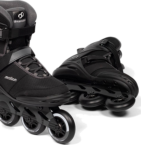 .motion Dreamstate Inline Skates in black, featuring four wheels and buckle closures.