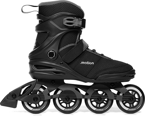 .motion Dreamstate Inline Skates in black, featuring a hard shell boot, lace-up closure, and four wheels.