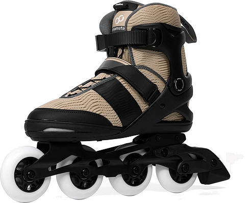 .motion Dreamstate Fly Inline Skates - Sand with a buckle strap, laces, and four 84mm PU wheels on a black frame.