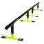 The Madd Gear MGP Ninety9 Grind Rail - 251cm in black and neon yellow, with four sturdy legs and “MAD GEAR” branding, is ideal for skateboard, scooter, or BMX grind practice.