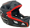 The Revvi Kids Full Face MTB Helmet - Black by Revvi features angular vents, a visor, and internal padding for comfort. This adjustable helmet ensures a secure fit and stylish head protection for young mountain bike riders.